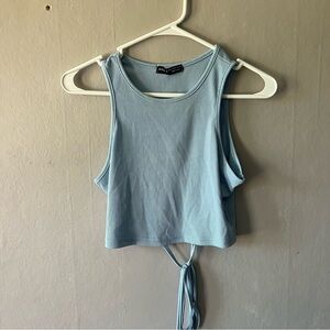 SHEIN Light Blue Ribbed Tie Back Tank Size Large